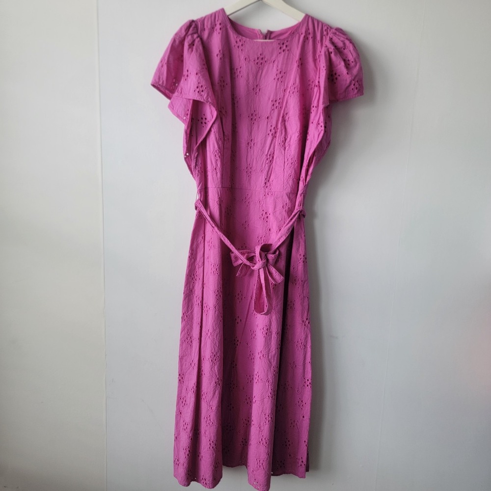 Ann Taylor women's Eyelet Flutter Sleeve Midi Dress sz 12 Classic Chic Romantic
